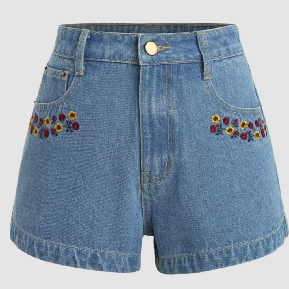 Cider embroidered denim shorts.
